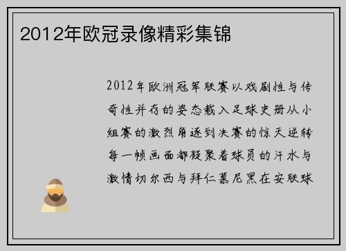 2012年欧冠录像精彩集锦