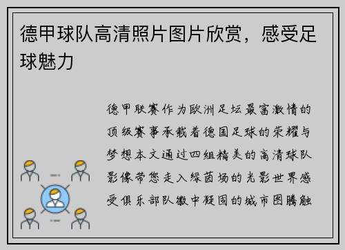 德甲球队高清照片图片欣赏，感受足球魅力